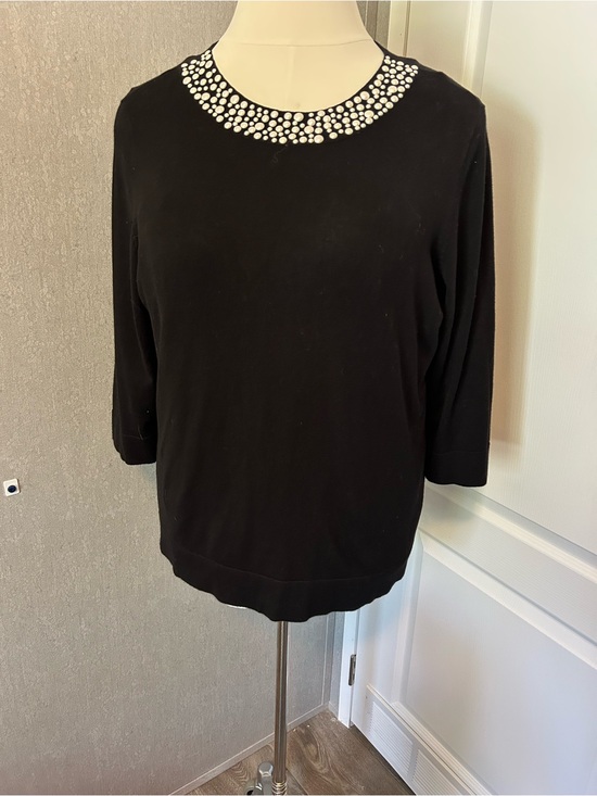 Calvin Klein Tops - Calvin Klein Black Pullover with White Beaded Collar
